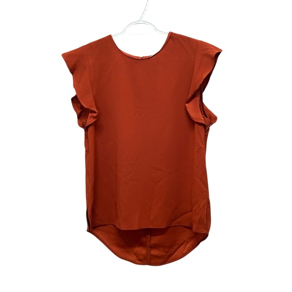 Aritzia Babaton High Low Blouse - Terracotta - Ruffle Flutter Sleeve - Size M - Picture 4 of 7
